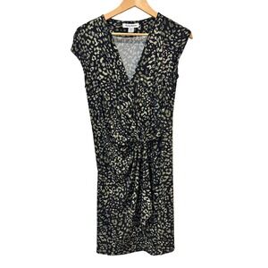 Tommy Bahama Womens Animal Print Twist Wrap Dress Green Black Clara Leo Medium